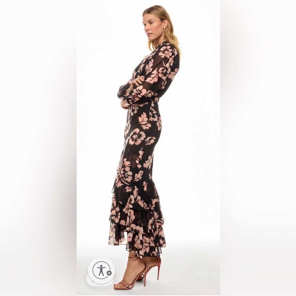 NWT Misa Los Angeles Black Maxi Dress with Blush Floral Print - Picture 4 of 6